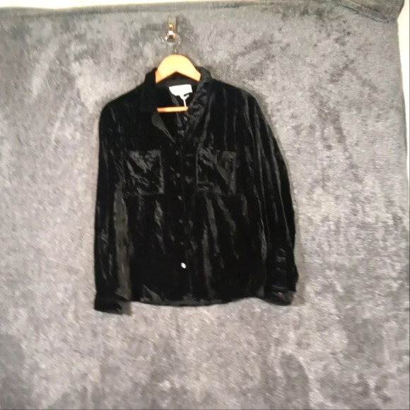 Dear John velvet button down blouse black long sleeve women's size extra small - Picture 3 of 9